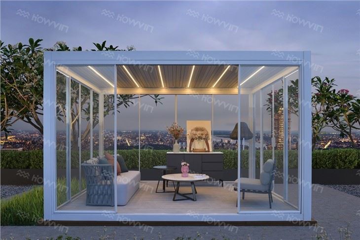 Howvin Ngangkat Patio Kanthi Pergola Courtyard Outdoor Aluminium Alloy New Awning Garden Villa Awning Paviliun Listrik Eropa